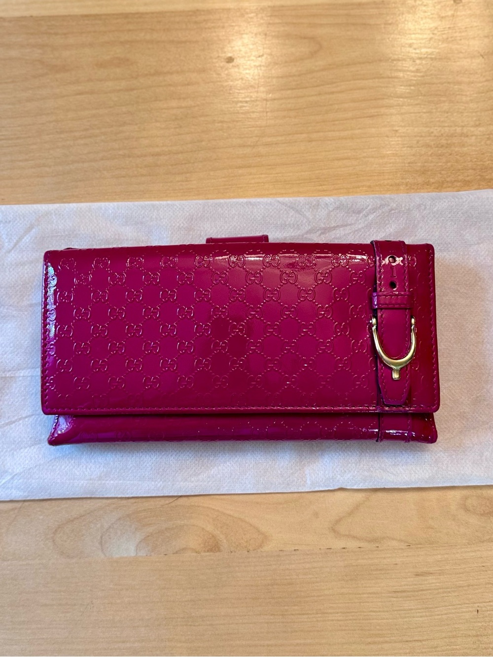Gucci Pink Patent Leather Guccissima Long Wallet with Gold Hardware Authentic